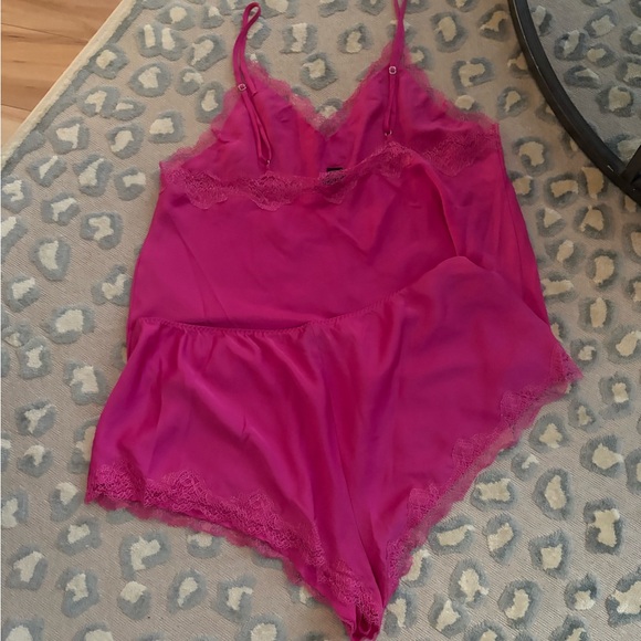 Victoria's Secret Fuchsia Lace Trim satin pj set - Picture 3 of 3